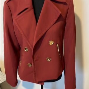 Ellen Tracy Women's Double-Breasted Jacket - deep red/maroon